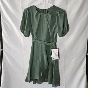 B. Darlin Olive Green Puff Sleeve A-Line Mini Dress – Size 7/8 – NWT